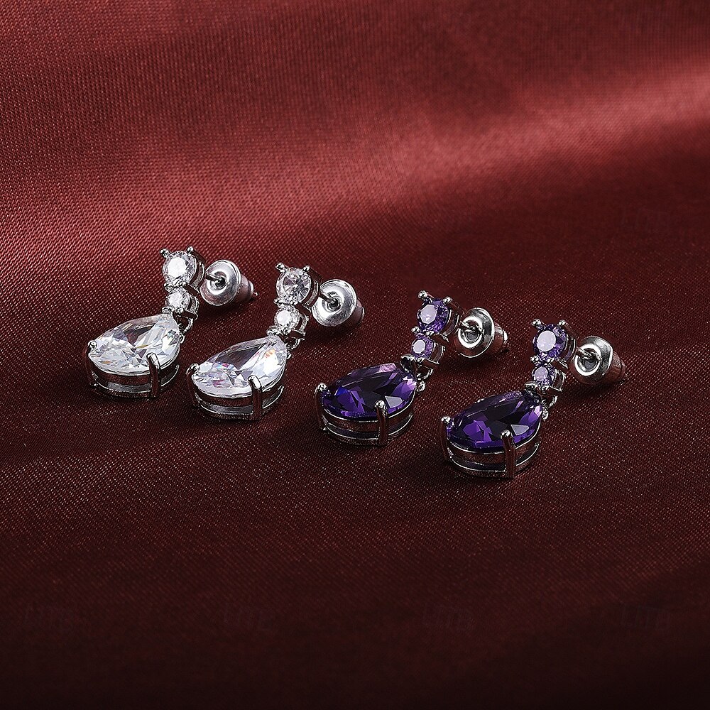 Mujer Pendiente Pera Gota Elegante Aretes Joyas Blanco / Morado Para Boda Fiesta 1 Par 2025 - $14.49 -P3