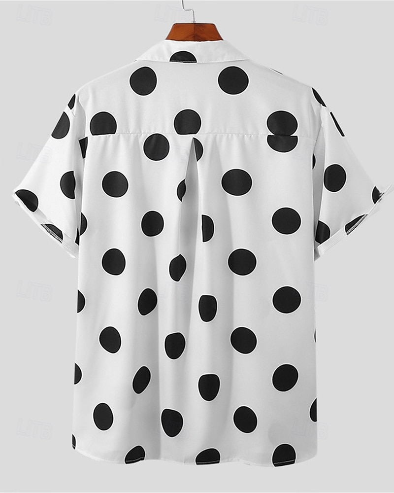 Men's Shirt Summer Shirt Casual Shirt Beach Shirt Button Up Shirt Black White Yellow Short Sleeve Polka Dot Lapel Vacation Hawaiian Clothing Apparel Polyester Fashion Casual Comfortable 2026 - $23.99 –P3