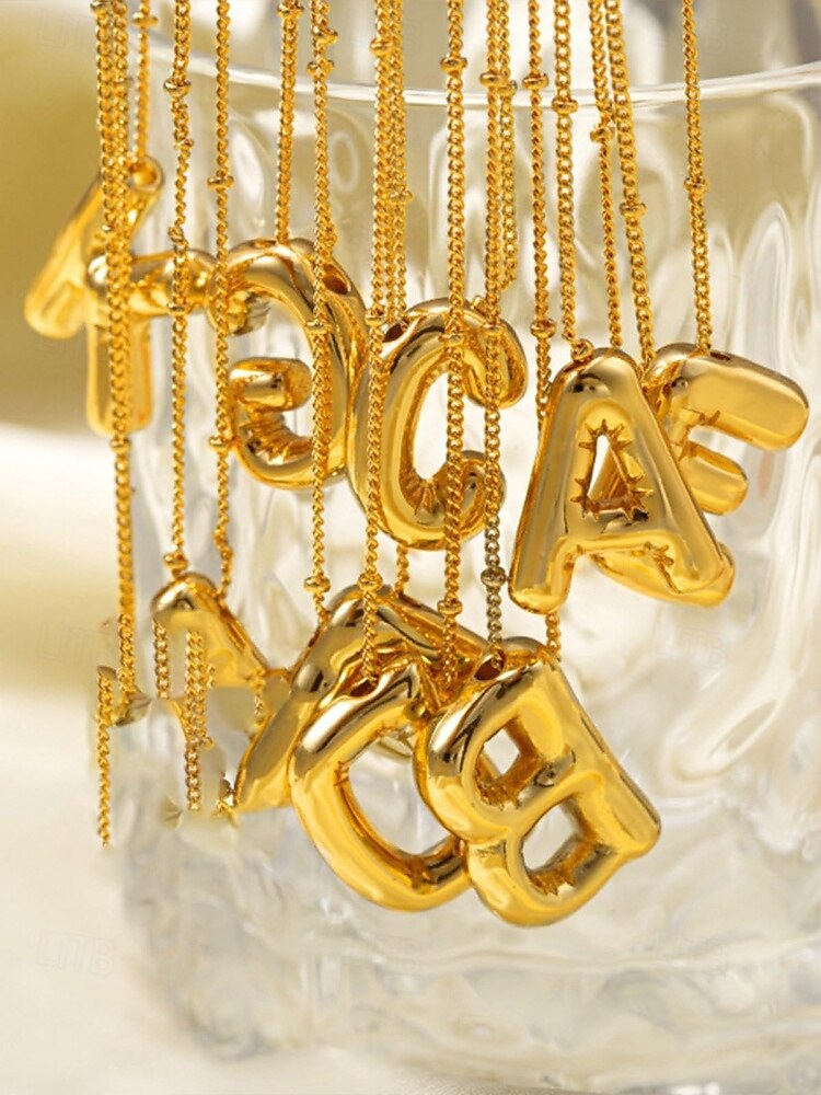 Collier pendentif lettre bulle plaqué or – bijou personnalisé avec initiales de 26 lettres de l'alphabet pour femmes et filles – style minimaliste tendance pour anniversaire, remise de diplôme ou usage quotidien de 2025 ? $11.99 –P5