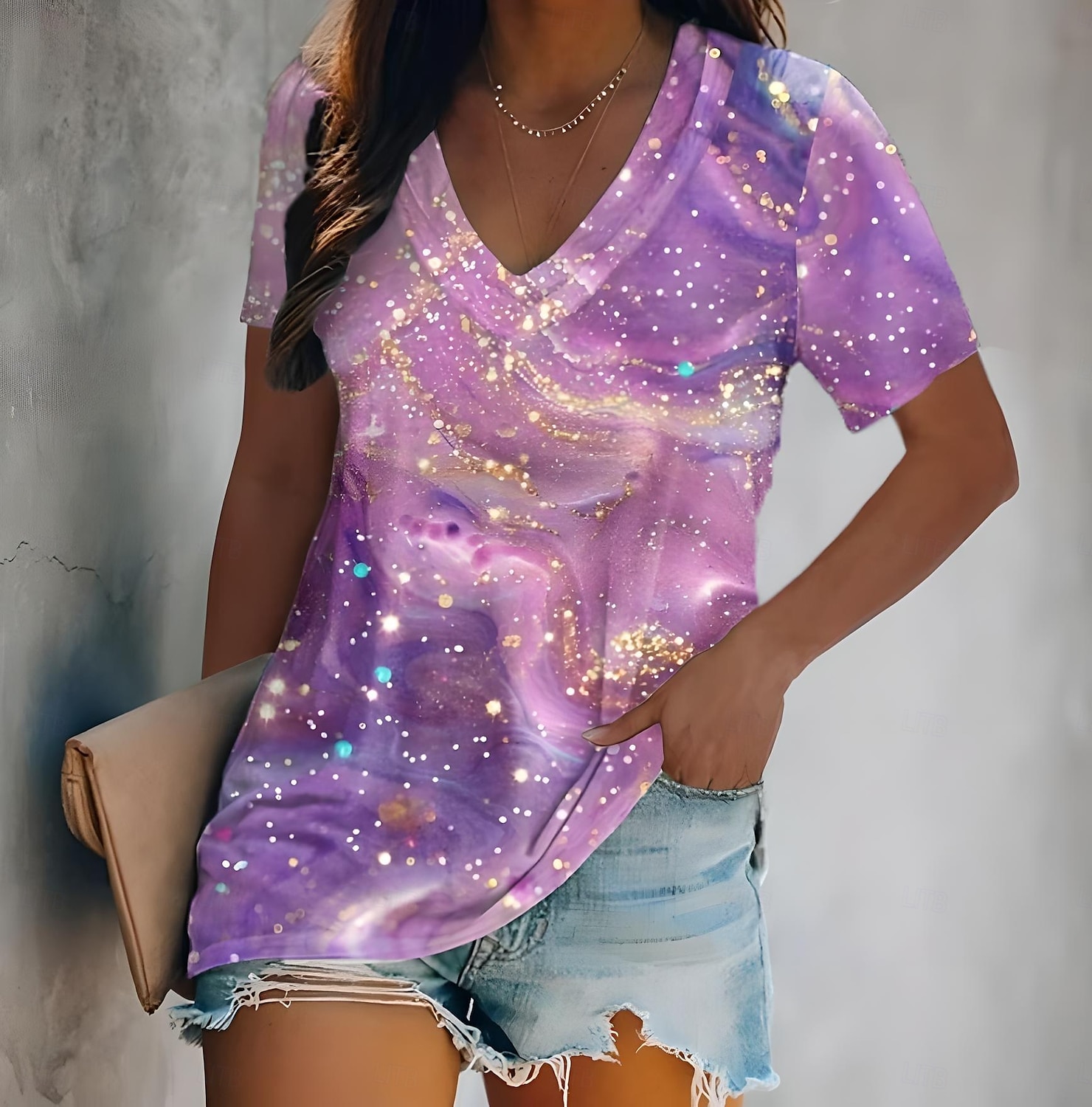 Ženské T Tričko Letní Topy Tie Dye Tropický Roztomilý Havajský Bez Rukávu Krátký Rukáv V Výstřih Běžné Topy Denní Potisk Růžová Modrá Fialová Zelená Léto Jaro 2025 - $19.99 –P3