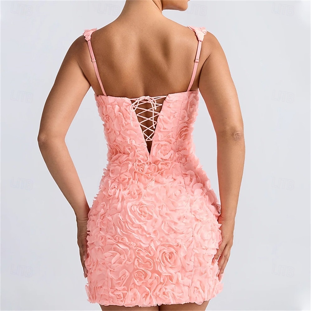 Robe de Quinceanera A-Line Élégante Robe de Mariage Invité de Mariage Courte  Mini Sans Manches Col Carré avec Fleurs 3D Rose de 2025 ? $99.99 –P3