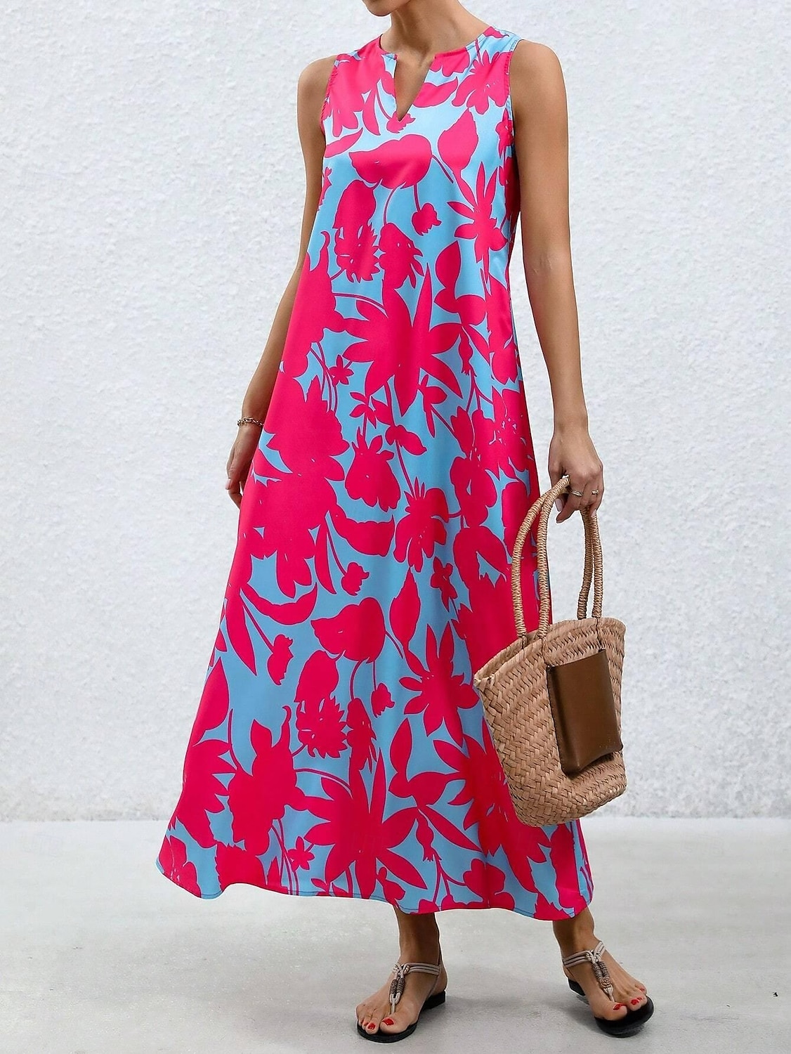 Per donna Abito maxi Abito a trapezio Abito Estivo Vacanza Casual Boho Quotidiano Ferie Vestibilità comoda Floreale Grafico Senza Maniche Scollo a V Rosa Blu Arancione Estate del 2025 a $36.99 –P6