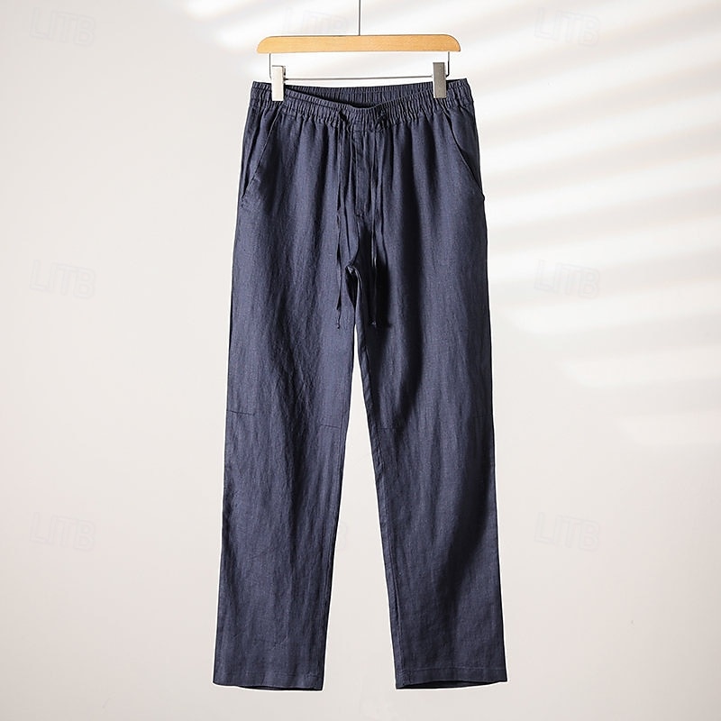 Men's Linen Pants Trousers Summer Pants Beach Pants Pocket Drawstring Elastic Waist Plain Comfort Breathable Vacation Daily Holiday Hawaiian Boho Navy Blue Beige 2025 - $17.99 –P11