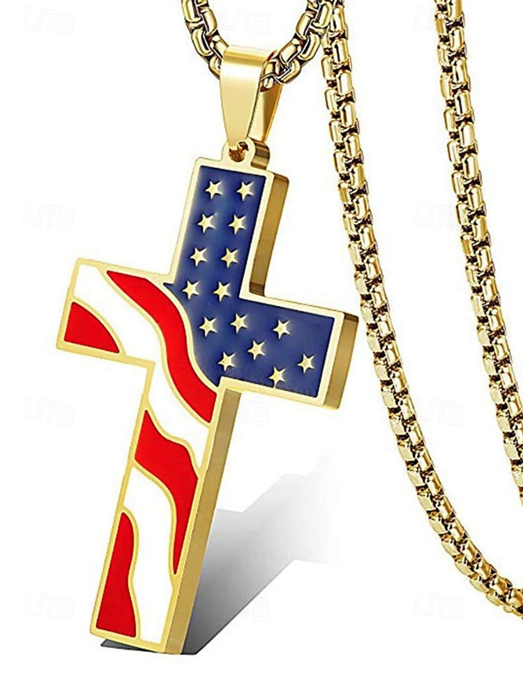 Collana con ciondolo a croce con bandiera americana da uomo – tonalità oro e argento con design della bandiera degli Stati Uniti, elegante e alla moda per un abbigliamento casual e di tendenza. del 2025 a $9.99 –P4