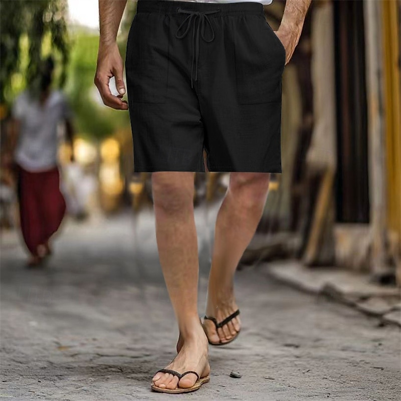 Hombre Pantalón corto Pantalones cortos de lino Pantalones cortos de verano Pantalones cortos de playa Bolsillo Correa Cintura elástica Plano Comodidad Transpirable Corto Vacaciones Festivos Playa 2025 - $18.99 –P1