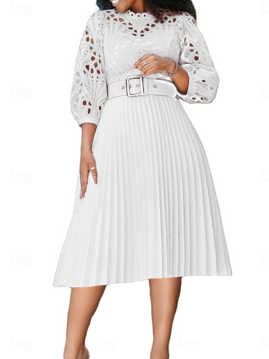 Femmes Robe Midi Robe trapèze Robe Plissée Fête cocktail Robes semi-formelles Soirée Coupe régulière Couleur Unie manche longue Col montant Noir Blanche Rose Claire Été Printemps de 2025 ? $51.99 –P3