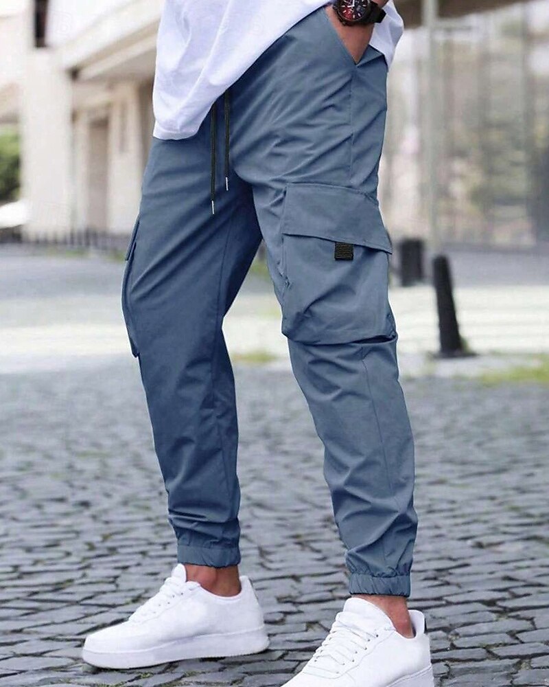 Homens Calças Cargo Calças Cintura elástica Bolso multi Tecido Secagem Rápida Vestível Comprimento total Diário Casual Preto Verde Claro de 2025 por $22.99 –P9