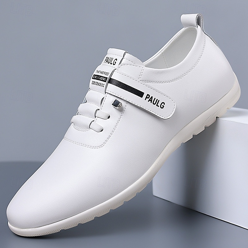 Weiße Slip-On-Sneaker für Herren mit Streifendesign – modische Schuhe für Freizeitausflüge und Wochenendaktivitäten 2025 - $42.99 –P1