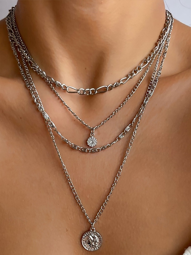 Gold and Silver Multi-Layered Pendant Necklace with Sun and Coin Charms, Trendy Bohemian Jewelry for Women, Perfect for Casual Wear and Summer Outings 2025 - $9.99 –P5