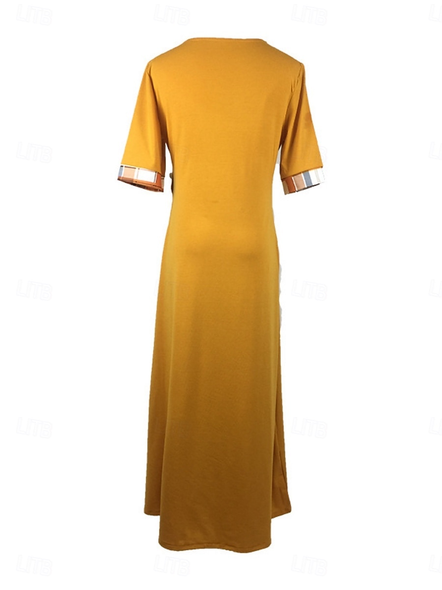 Pentru femei Rochii Midi Rochie A line Vacanță Casual În aer liber Ieșire Fit standard Grafic Plisat Manșon Jumate Crewneck Negru Galben Roșu Vin Mov Vară 2025 - $27.99 –P12