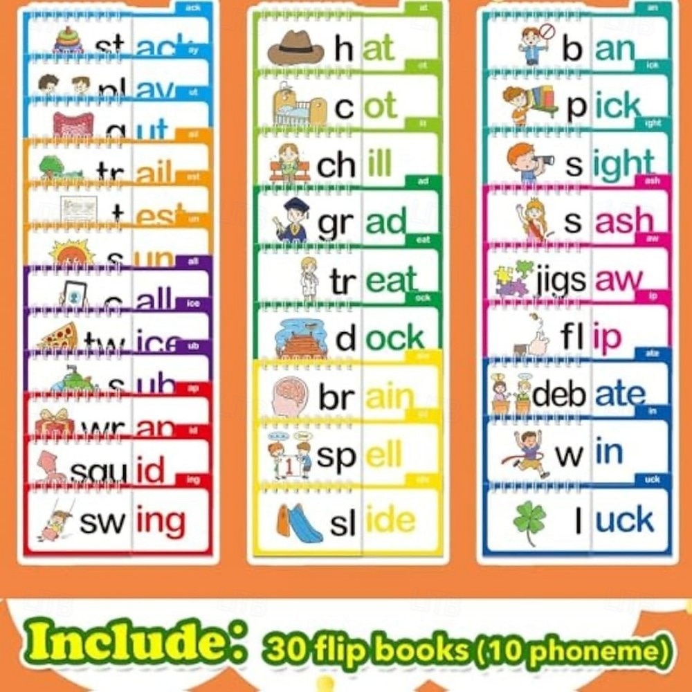 30 Daumenkinos zum Lesen und Reimen, Buchstabenlaute &Lernkarten für Wortfamilien, Phonetik-Lernspiele, Sichtwortübungen, Aktivität zur frühen Lese- und Schreibfähigkeit, Vorschule 2026 - $28.99 –P6
