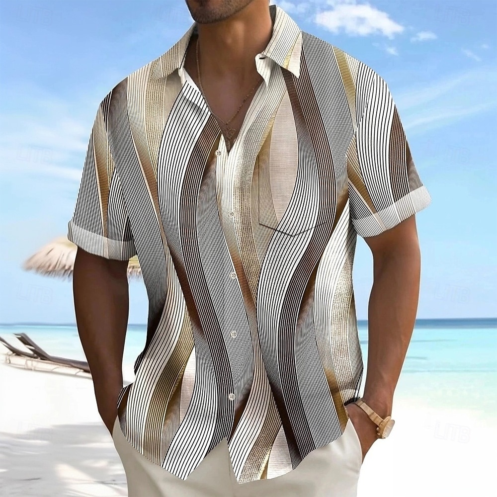Voor heren Geometrisch Gestreept Golven Overhemd Zomer overhemd Overhemd met knopen Korte mouw Mode-casual Buiten Vakantie Dagelijks gebruik Zomer Lente Strijkijzer 3D-afdrukken shirts met kraag 2025 - $23.99 –P1