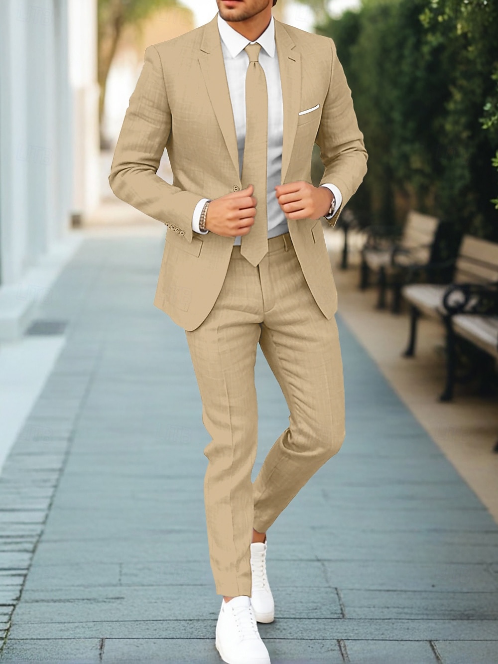 Herre Bryllups Linjens dresser Mørk Khaki Lys Khaki Forretnings Formell Sommer ensfarget Standard Passform 2-delt Enkeltspent En-knapp 2025 - $112.99 –P13