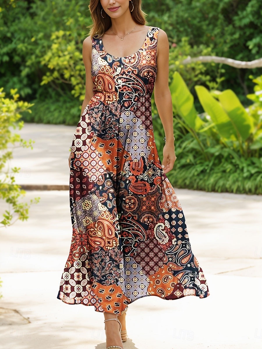 Mujer Vestido maxi Vestido de verano Vestido de una línea Vestido lencero Vestido plisado Vacaciones Casual Boho Playa Ajuste regular Graphic Cosecha Bohemio Sin Mangas Escote en U Camiseta con 2025 - $35.99 –P1