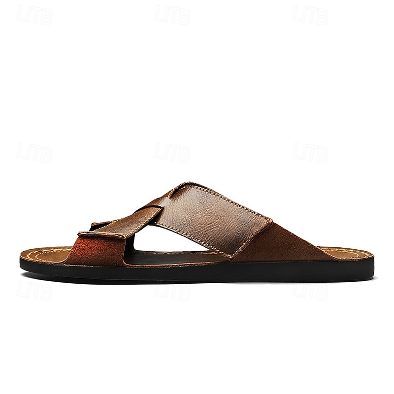 Braune Herren-Sandalen mit Kreuzriemen aus Kunstleder – bequeme Schlupfsandalen mit hochwertiger Lederkonstruktion und verstellbarer Passform, ideal für entspannten Sommerlook und Outdoor-Abenteuer 2025 - $42.99 –P3
