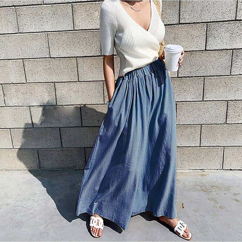 Femmes Pantalon en coton et lin Slacks Mode Streetwear Longueur complète Naturel Uni Avec Poches Taille Élastique Confortable Sortir Week-end Vert forêt Bleu ciel clair Gris Bleu lagune Été Coupe de 2025 ? $27.99 –P11