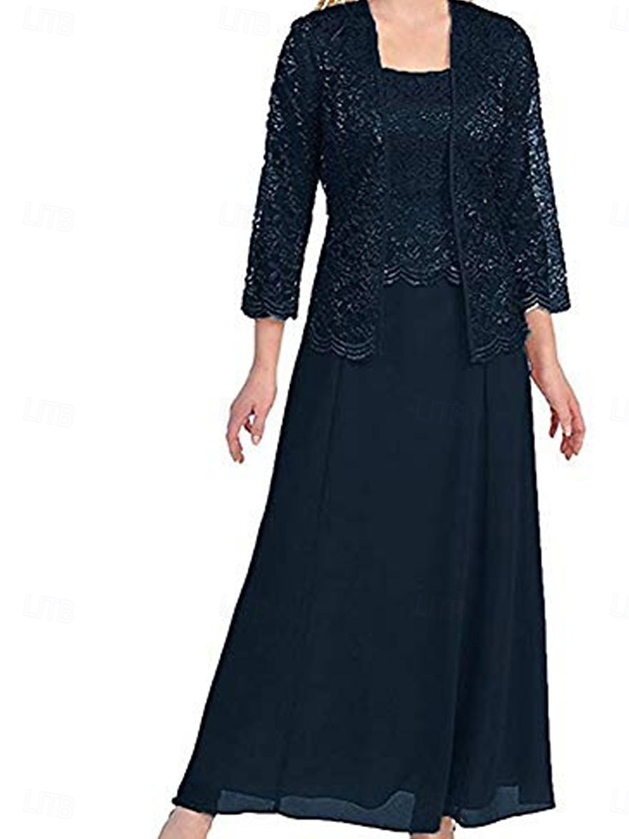 Sady Šatů Matka Nevěsty Šaty Elegantní Jednoduché Čtvercový Výstřih Podlahová Délka Polyester Dlouhý Rukáv s Jednoduchou Barvou 2025 - $129.99 –P8