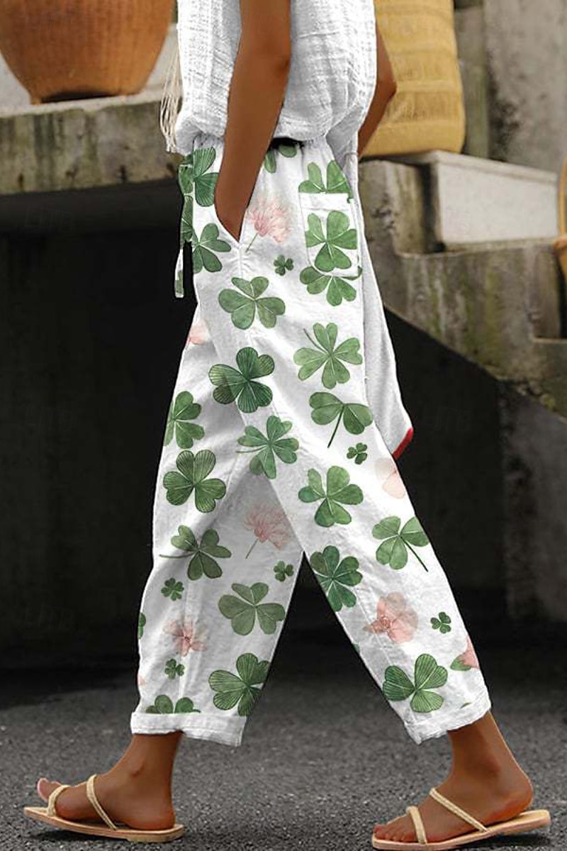 Per donna Pantaloni in cotone e lino Pantaloni Eleganti Moda Lunghezza intera Naturale Floreale Tasca Stampa Design con Coulisse Elastica Comodo All'aperto Confortevole All'aperto Vacanza Uscire Blu del 2025 a $31.99 –P3
