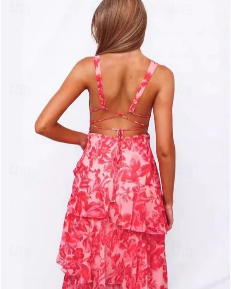 Damskie Długa sukienka sukienka maxi Sukienka Boho Codzienne sukienki Sukienki szyfonowe Letnie sukienki Moda Na zewnątrz Impreza Święto Regularny Kwiaty Bez rękawów Głęboki dekolt w serek Żółty 2026 - $31.99 –P2