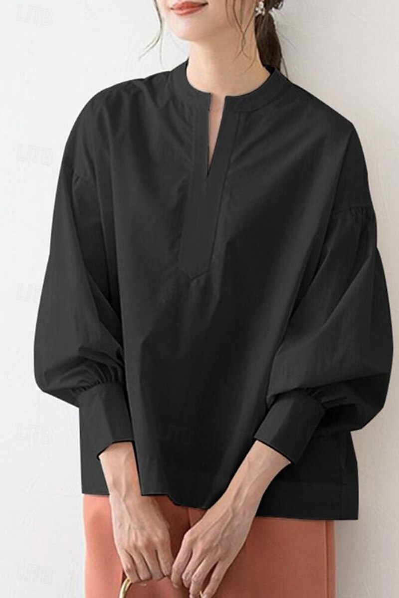 Damen Bluse Einfach Basic Lässig Langarm V Ausschnitt Normale Oberteile Täglich Ferien Schwarz Sommer 2025 - $27.99 –P2
