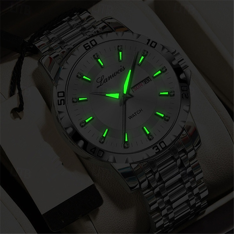 Montre à Quartz à la Mode pour Hommes avec Cadran Rond Simple Double Calendrier Lumineuse Étanche Montre à Bracelet en Acier Cadeau Préféré pour Montres d'Affaires de 2025 ? $31.99 –P5