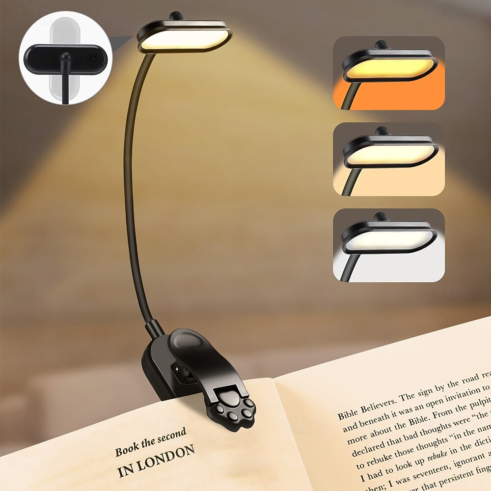1 stk leselys bokklipslampe øyebeskyttelse skrivebordslampe tri-farget dimming lesebordslampe katteklo klips arbeidslampe 2025 - $16.49 –P8
