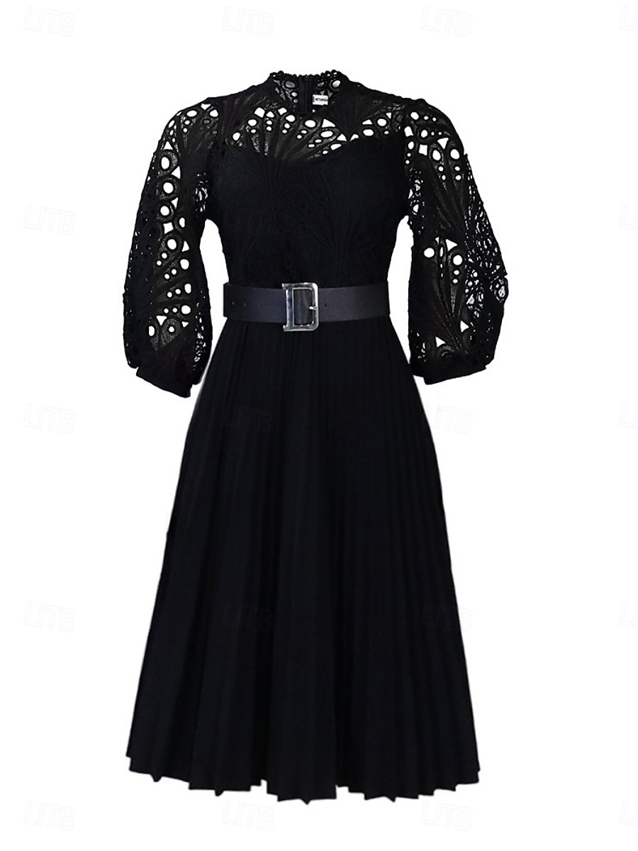 Femmes Robe Midi Robe trapèze Robe Plissée Fête cocktail Robes semi-formelles Soirée Coupe régulière Couleur Unie manche longue Col montant Noir Blanche Rose Claire Été Printemps de 2025 ? $51.99 –P12