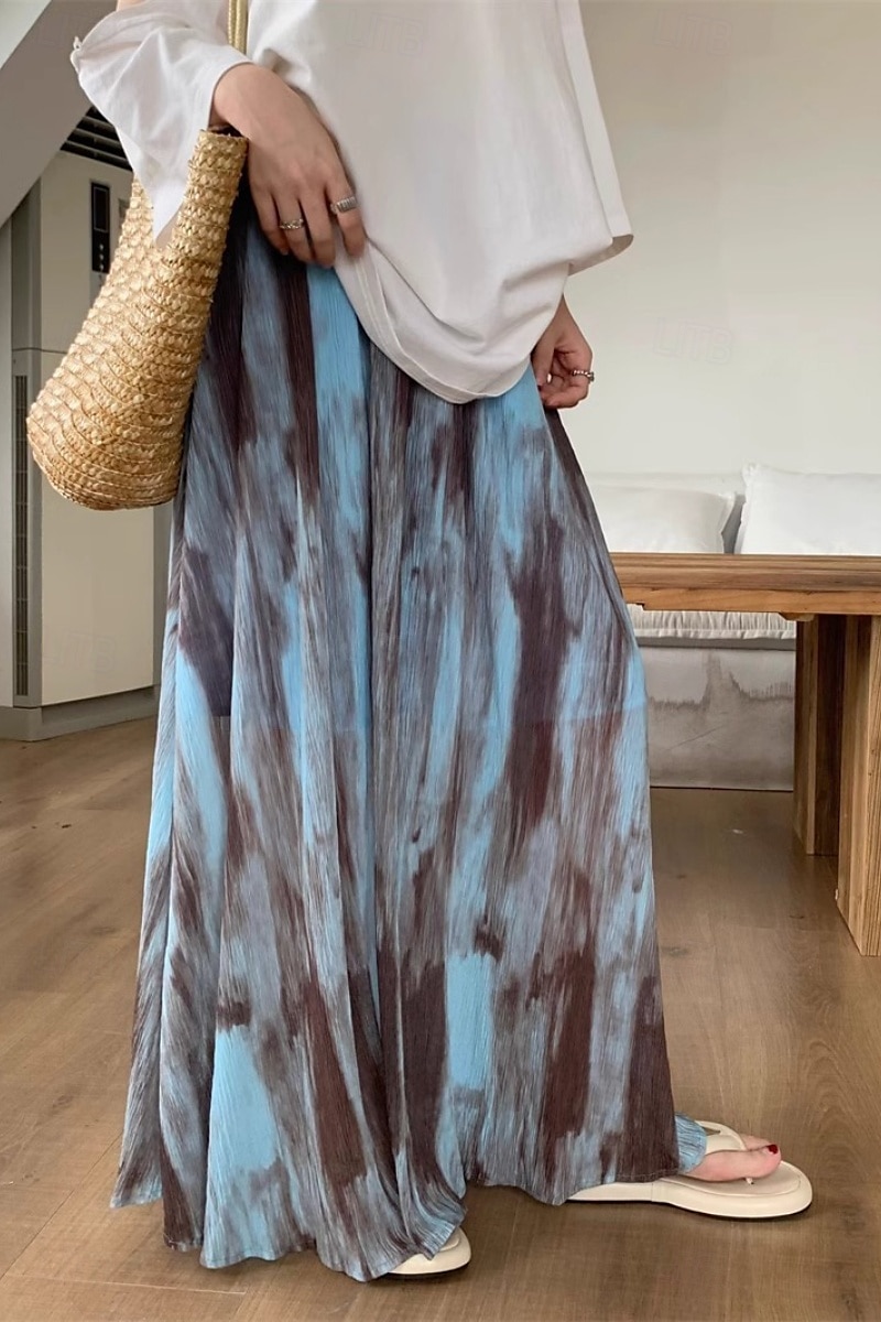 Pentru femei Fustă Epocă Boho Maxi Talie Medie Fuste Cravată Imprimeu Micro-elastic Vacanță Casul / Zilnic Negru Albastru piscină Vară Poliester 2025 - $22.99 –P10