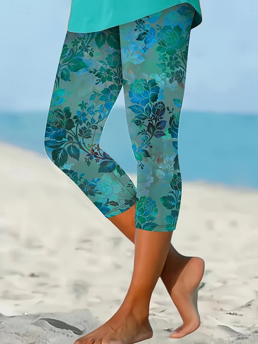 Damen Leggings Capri Hosen mit hoher Elastizität Urlaub Vintage Mode kniehoch hohe Taille florales Grafikdruck atmungsaktiv weich dehnbar formelle Urlaub Büro Grau Grün Schwarz Sommer Frühling 2026 - $20.99 –P2
