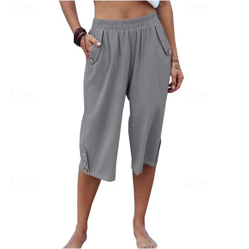 Damen Kunstbaumwollleinen Caprihose Stoffhosen Lässig Wadenlang Natürliche Taille Einfach Tasche Elastischer Bund Außenbereich Bequem Urlaub Straße Wein Grau Schwarz Rosa Sommer Normale Passform 2026 - $17.49 –P10