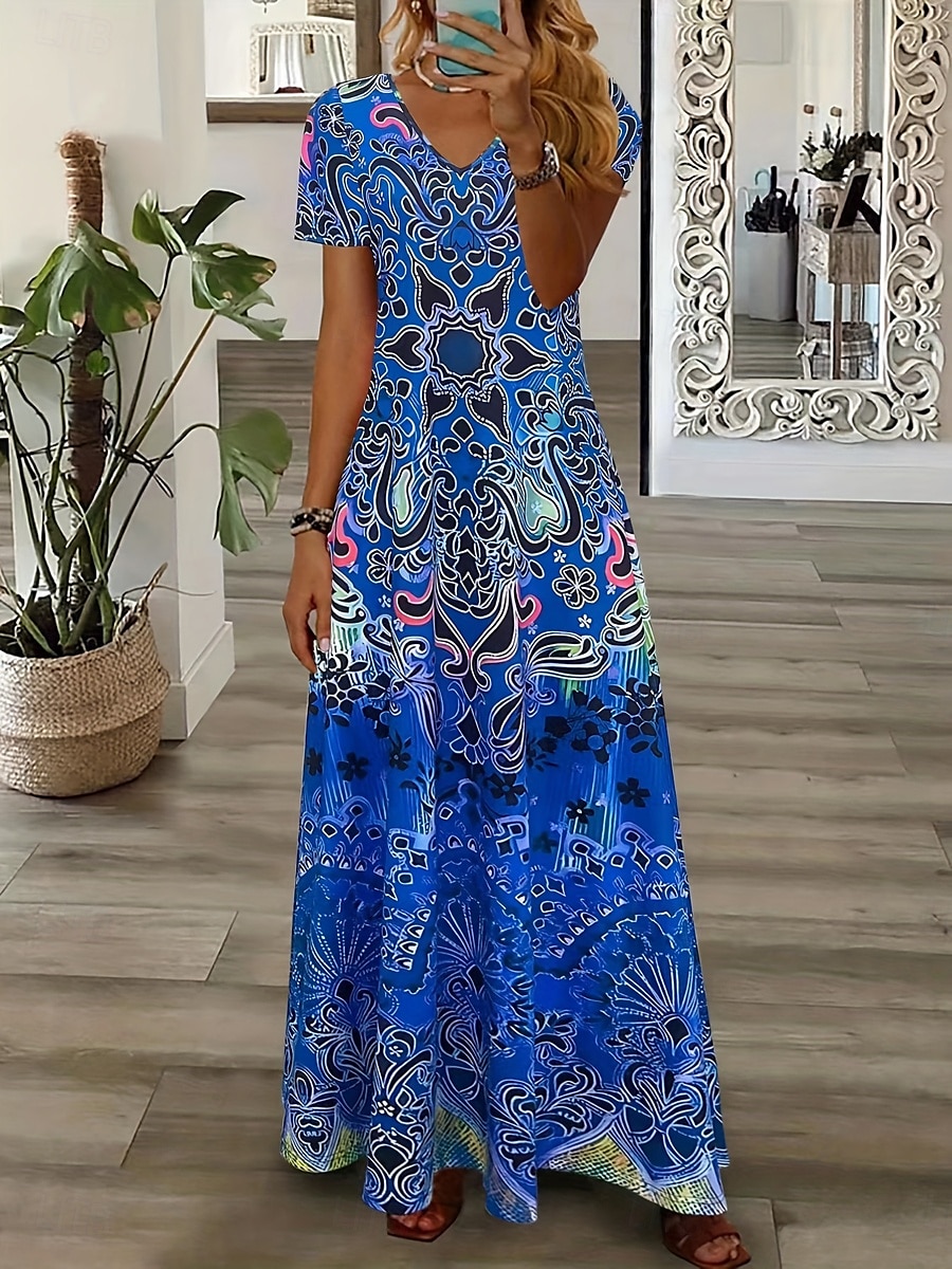 Pentru femei Rochie Maxi Rochii Tricou Rochie de Vară Rochie de vară Vacanță Boho Concediu Fit regulat Grafic Tribal Abstract Manșon scurt Stil Nautic Galben Albastru piscină Mov Portocaliu Var 2025 - $28.99 –P4