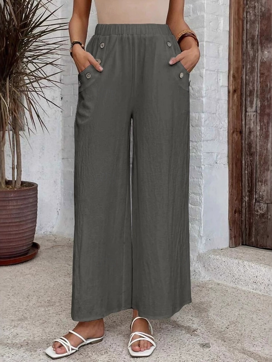 Mujer Perneras anchas Chinos Corte Recto Vacaciones Moda Ropa de calle Longitud total Alta cintura Plano Bolsillo Cintura elástica Confortable Suave Cómodo Microelástico Exterior Vacaciones Calle 2026 - $26.99 –P5