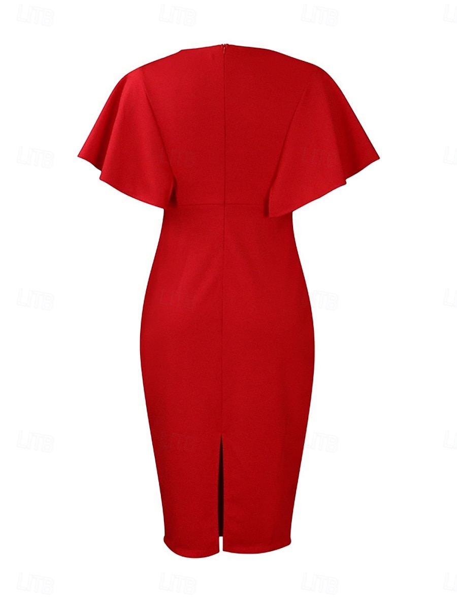 Dam Midiklänning Sheath Dress party cocktail Semiformella klänningar Fest Normal Slät Kortärmad Rund hals Vit Rubinrött Kungsblå Sommar 2025 - $39.99 –P10