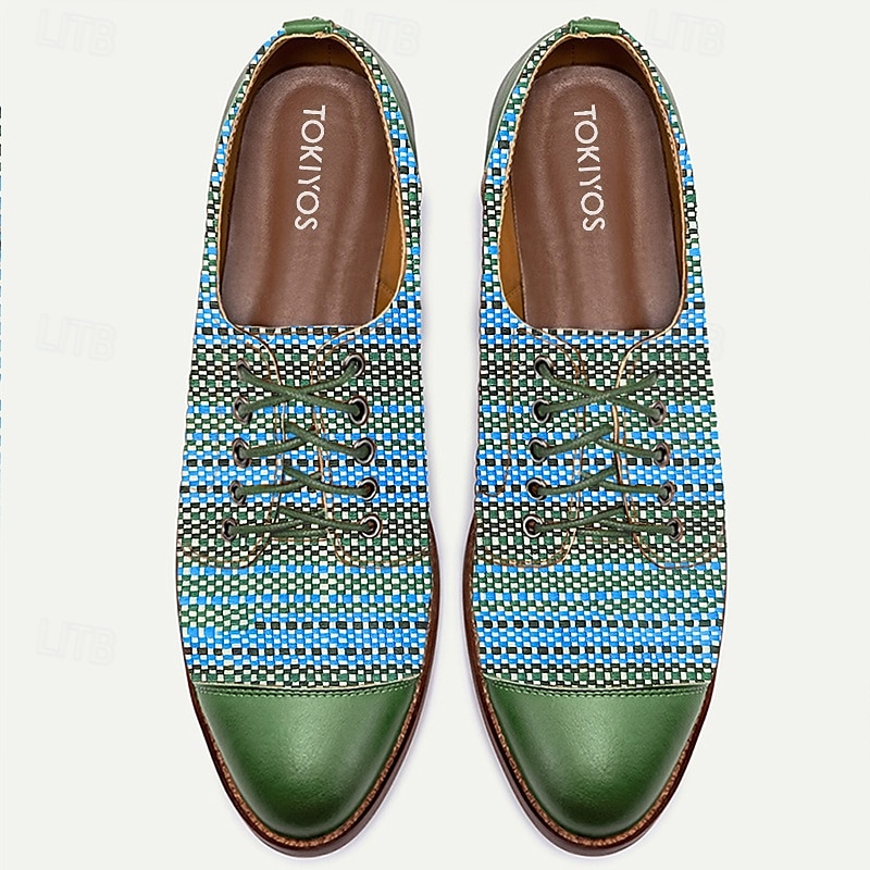 Men's Green and Blue Handwoven Oxford Shoes – Casual Artistic Lace-Up Shoes for Summer and Weekend Gatherings 2025 - AU $69.99 –P4