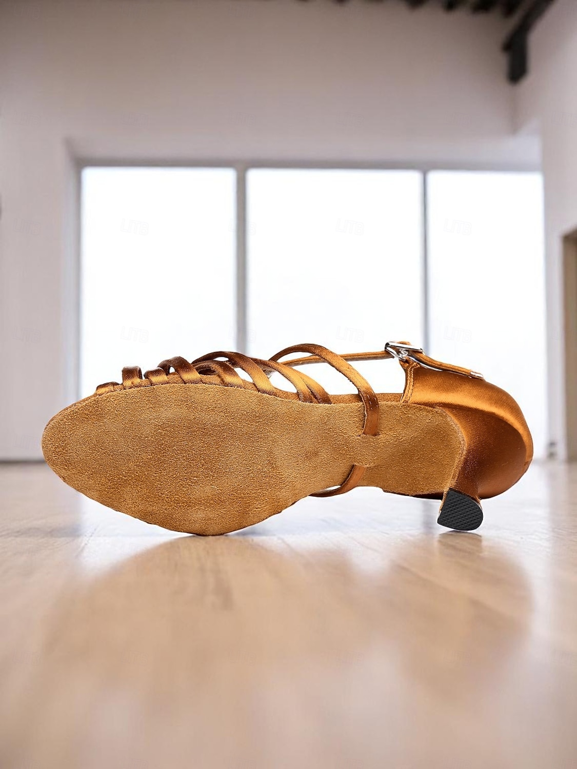 Bruine satijnen latin danshakken voor dames – open schoenen met bandjes voor dames, salsa, rumba en tango 2025 - $59.99 –P7