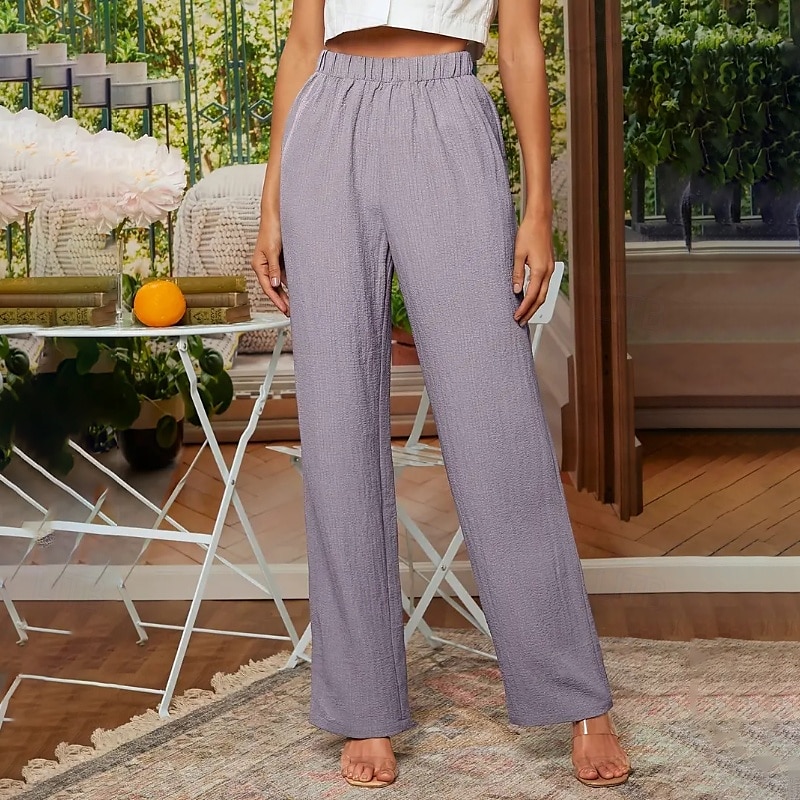 Women's Cotton Linen Pants Slacks Streetwear Casual Full Length Natural Plain Elastic Waist Comfy Comfortable Casual Daily Weekend Grey Navy Black Army Green Summer Regular Fit 2025 - GBP £21.99 –P15