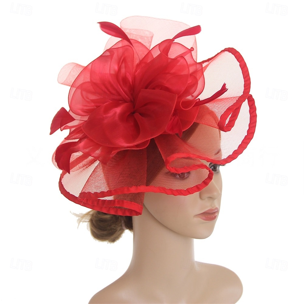 Hodeplagg Fjær Organza Fedora Hatt Bryllup Kveld Fest Te Fest Hesteløp Cocktail Vintage Sjarmerende Med Fjær Blomster Hodepryd Hodebekledning 2026 - $17.49 –P4