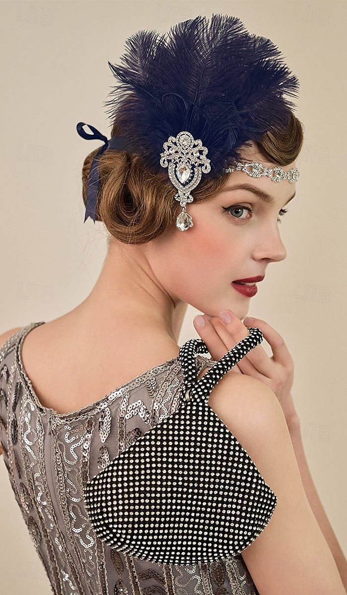 A nagy Gatsby Flapper fejpánt Gyöngyös karkötő Fülbevaló A nagy Gatsby Toll Retro Csillogó glitter Női Farsang Valentin nap Álarcos mulatság Party estélyi viselet Álarcos mulatság Fesztivál Felnőttek 2025 - $15.99 –P3