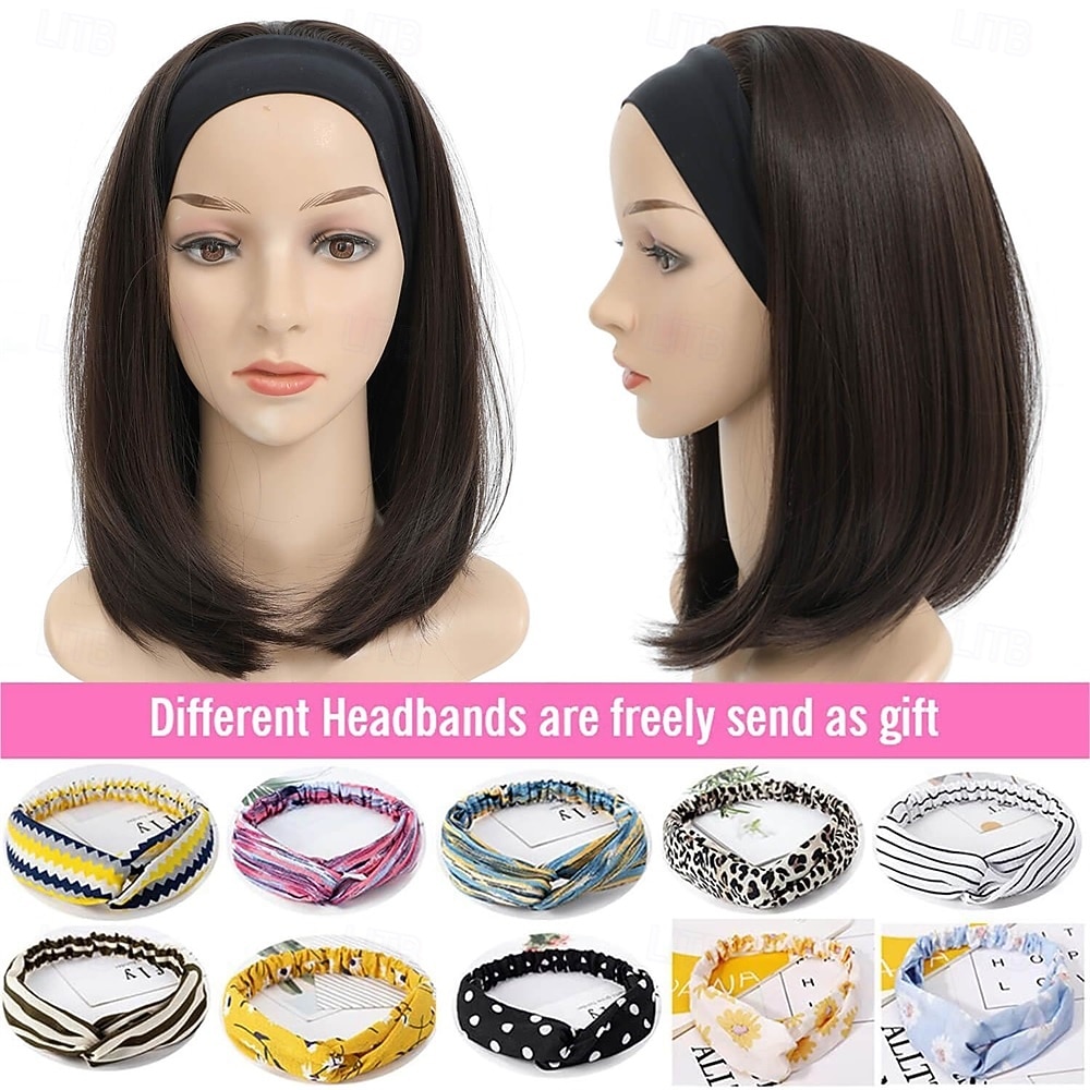 Hoofdbandpruiken voor blanke vrouwen, 12 inch hoofdbandpruik, korte bobpruiken voor vrouwen, schouderlengte, 180% dichtheid, lijmloze synthetische pruik voor meisjes, dagelijks gebruik, cosplaypruiken 2026 - $25.99 –P5