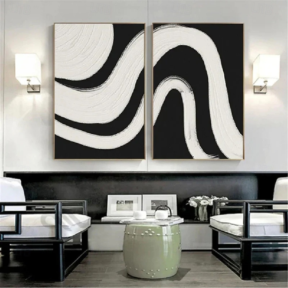 Ölgemälde handgemalt schwarz weiß Ölgemälde Wabi Sabi Wandkunst 2er Set beige schwarz und weiß abstrakte Malerei auf Leinwand ein Paar beige Textur Wandkunst neutrale abstrakte Wandkunst Boho Wand 2025 - $82.99 –P1