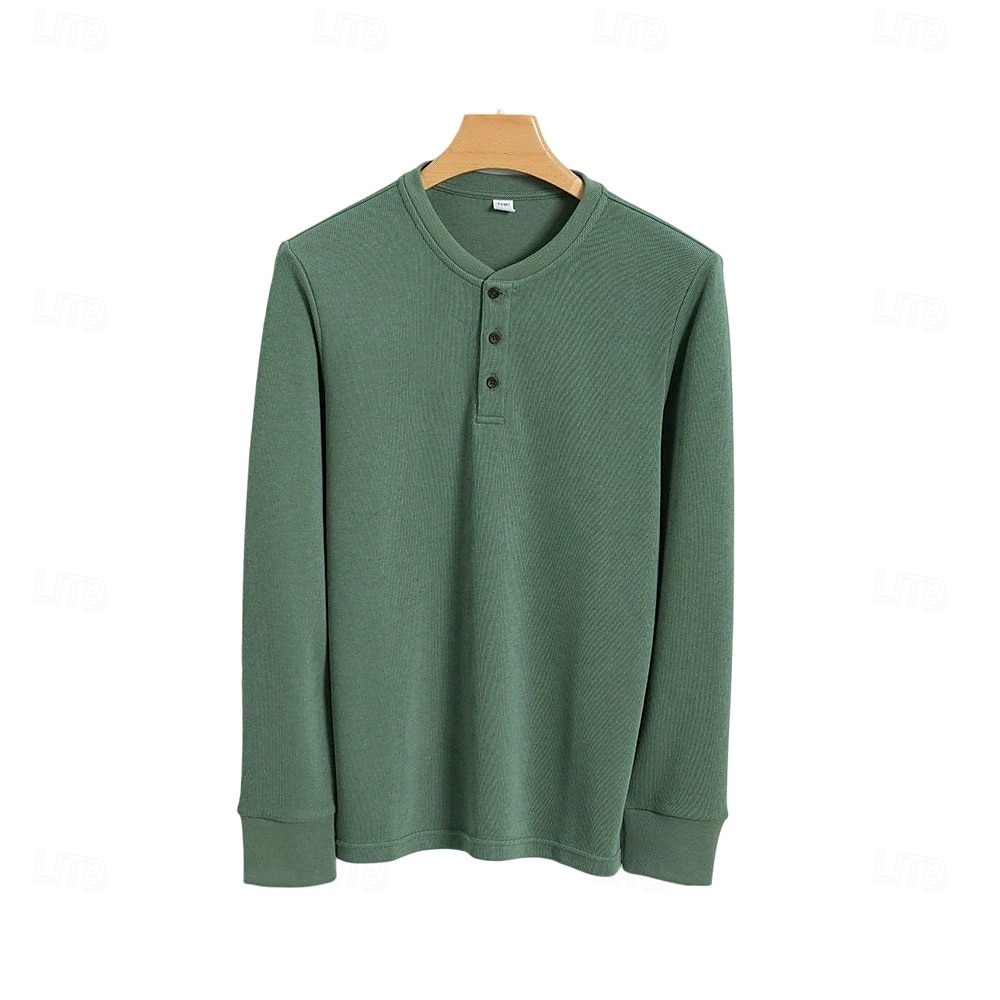 Homens Camiseta Manga Longa Cor Única Neutra Diário Casual Abotoar Henley Escola Casa Trabalho Todas as Estações Verde Escuro Cinzento Escuro Preto Camiseta Henley de 2025 por $27.99 –P2