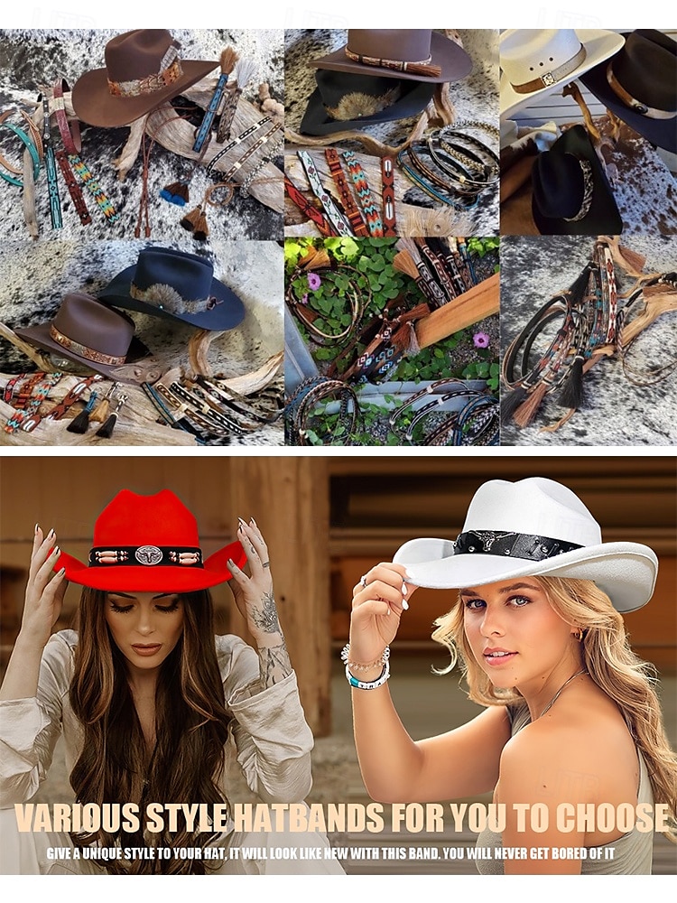 västerländsk hattdekorationsband - kohuvud, läder- och fjäderdekoration för cowboy- och cowgirlstil, perfekt för festivaler, rodeos och utomhusevenemang 2025 - $9.99 –P1