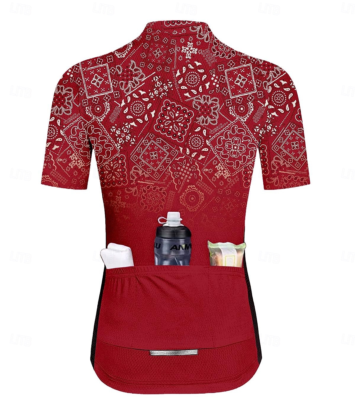 Damen Radtrikot Kurzarm Fahhrad Trikot Oberteil mit 3 Gesäßtaschen Atmungsaktiv Schnelltrocknend Feuchtigkeitsableitend Reflektierende Streifen Weinrot Sport Bekleidung 2025 - $23.19 –P2