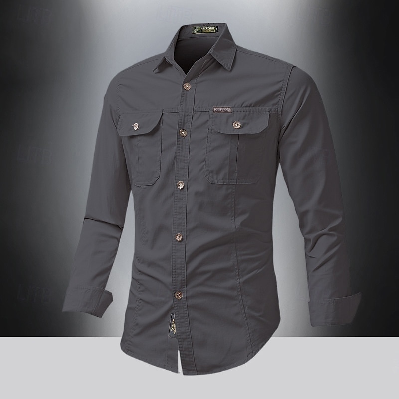 Men's Shirt Summer Shirt Casual Shirt Button Up Shirt Cargo Shirt Black White Red khaki Dark Blue Long Sleeve Plain Shirt Collar Vacation Hawaiian Pocket Clothing Apparel 100% Cotton Fashion Casual 2025 - $16.49 –P5