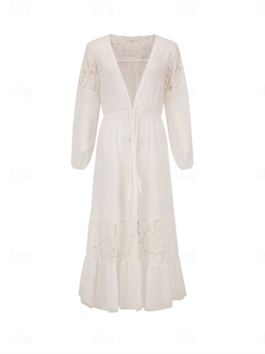 Costumi da bagno da donna coprente costume da bagno pizzo patchwork vacanza spiaggia indossare colore solido scollatura a V maniche lunghe costumi da bagno del 2025 a $32.99 –P13