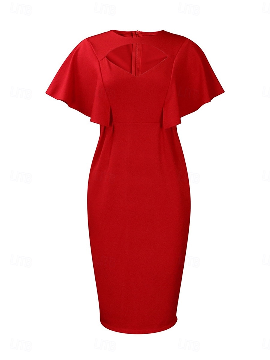 Dam Midiklänning Sheath Dress party cocktail Semiformella klänningar Fest Normal Slät Kortärmad Rund hals Vit Rubinrött Kungsblå Sommar 2025 - $39.99 –P9