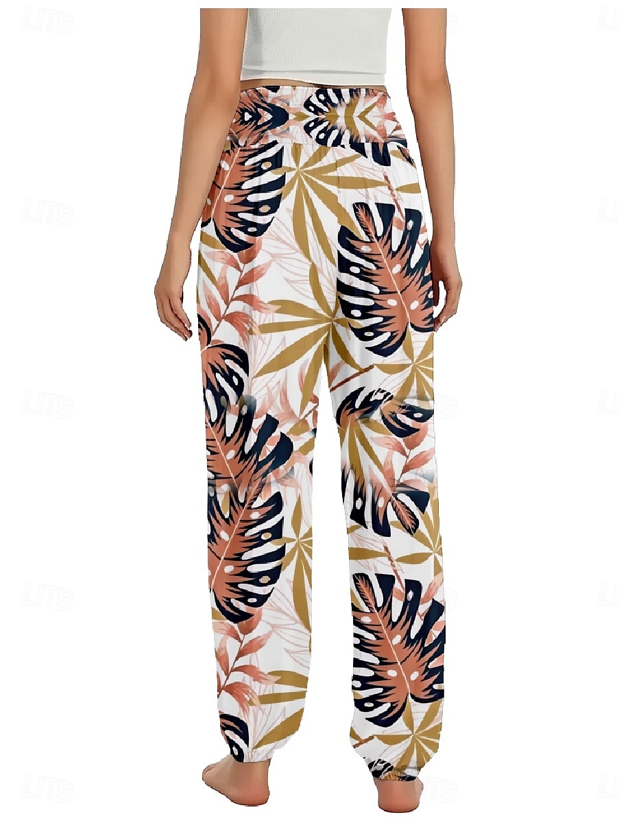 Per donna Pantaloni ispirati al lino Gamba larga Pantaloni Stile Etnico Casual Boho Lunghezza intera Vita Alta Floreale Foglia Tropicale Tasca Elastico in vita Stampa Traspirabilità Morbido del 2025 a $21.99 –P2