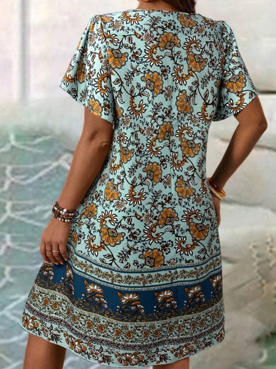 Women's Mini Dress Casual Dress Floral Dress Summer Dress Boho Dress Fashion Modern Daily Beach Weekend Regular Fit Floral Short Sleeve V Neck Black White Royal Blue Blue Summer 2025 - $17.99 –P14