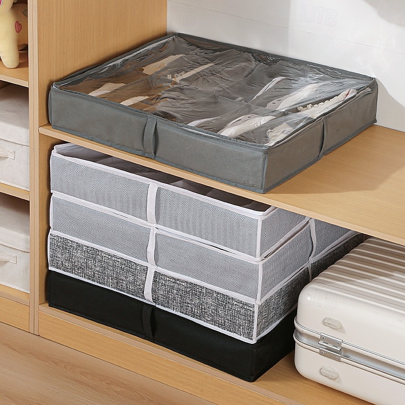 depozitare pantofi sub pat țesătură recipiente pliabile pentru pantofi sub pat organizator pentru depozitare pantofi, se potrivește în total 6 perechi, depozitare pantofi sub pat cu transparent 2025 - $13.99 –P4