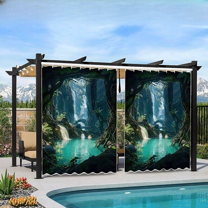 Vízálló Kültéri Függöny Magánélet Csúszó Terasz Függöny Drape Pergola Függöny Grommet 3D Tájkép Óceán Barlang A Pavilonhoz Erkélyhez Tornácra Bulira 1 Panel 2025 - $34.99 –P4